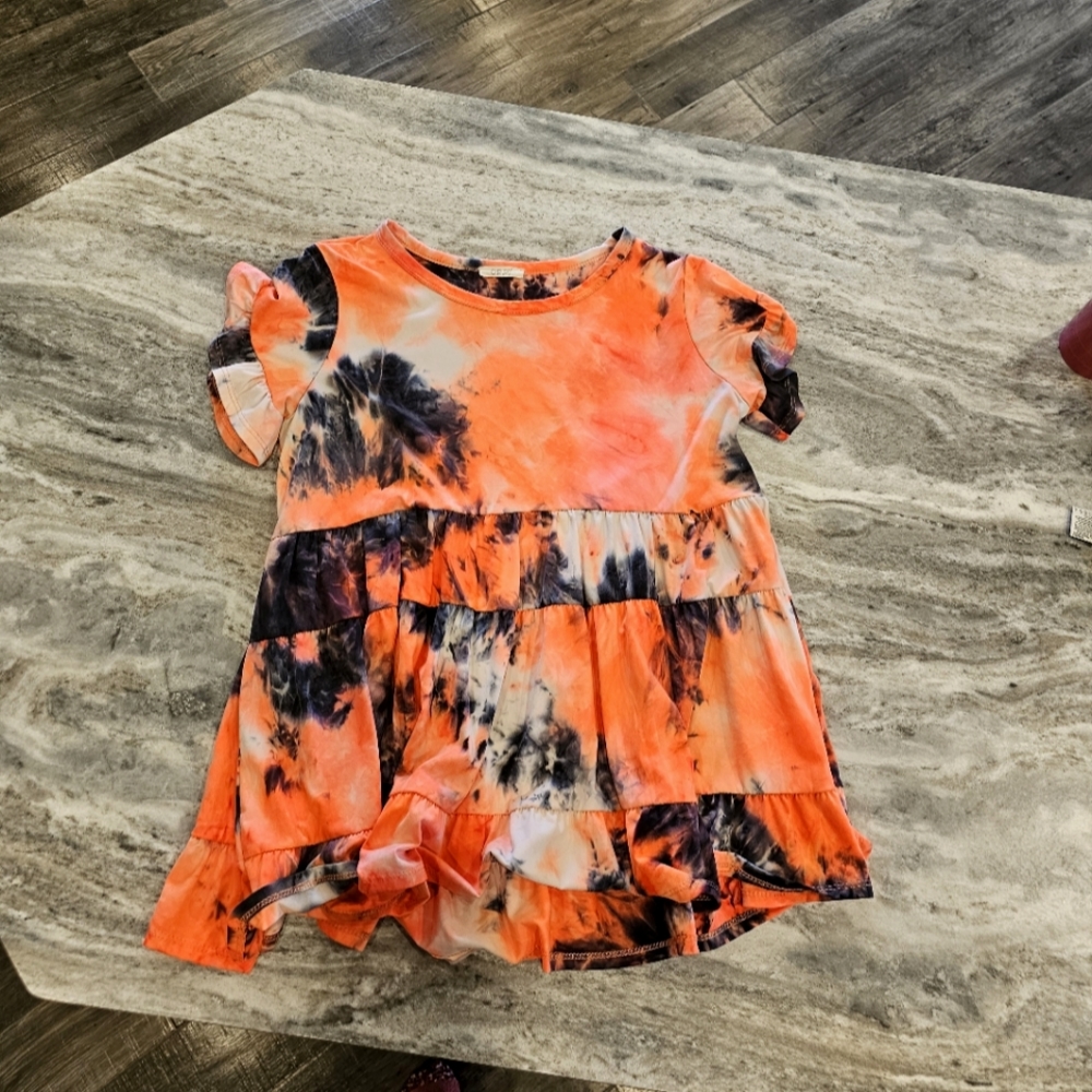 Orange Tie-Dye Ruffle Sleeve Top